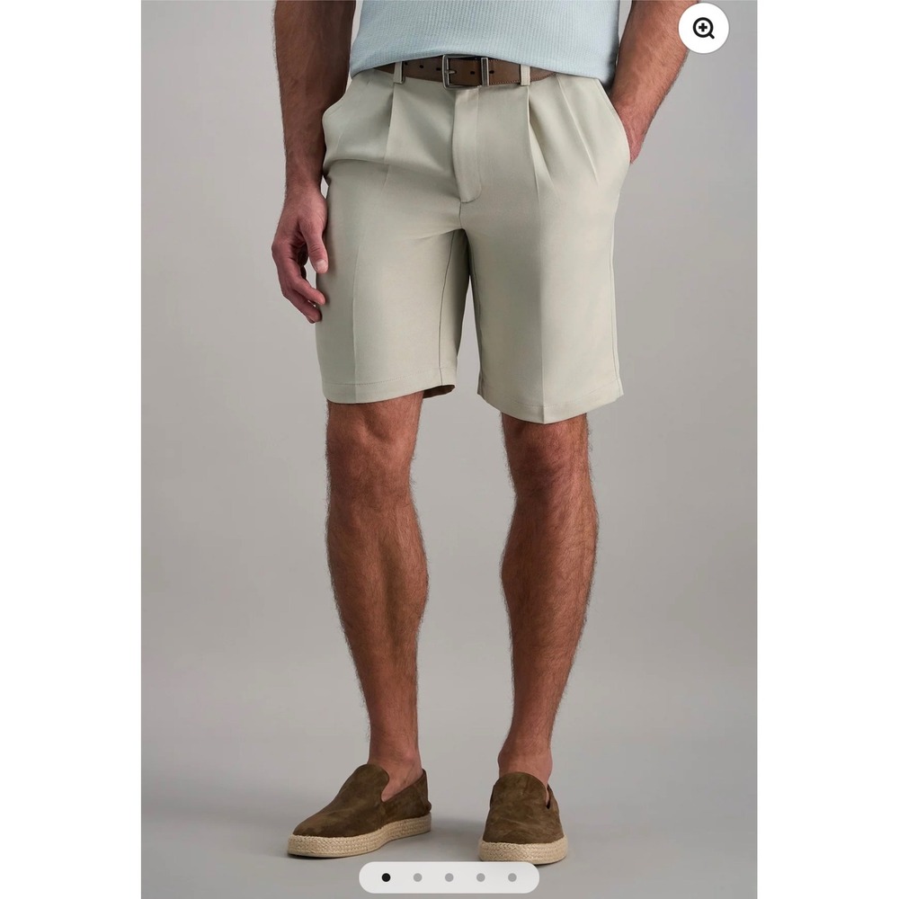 Haggar Cool 18 Shorts Mens 38 Khaki Performance Plain Front Moisture Wicking NWT
